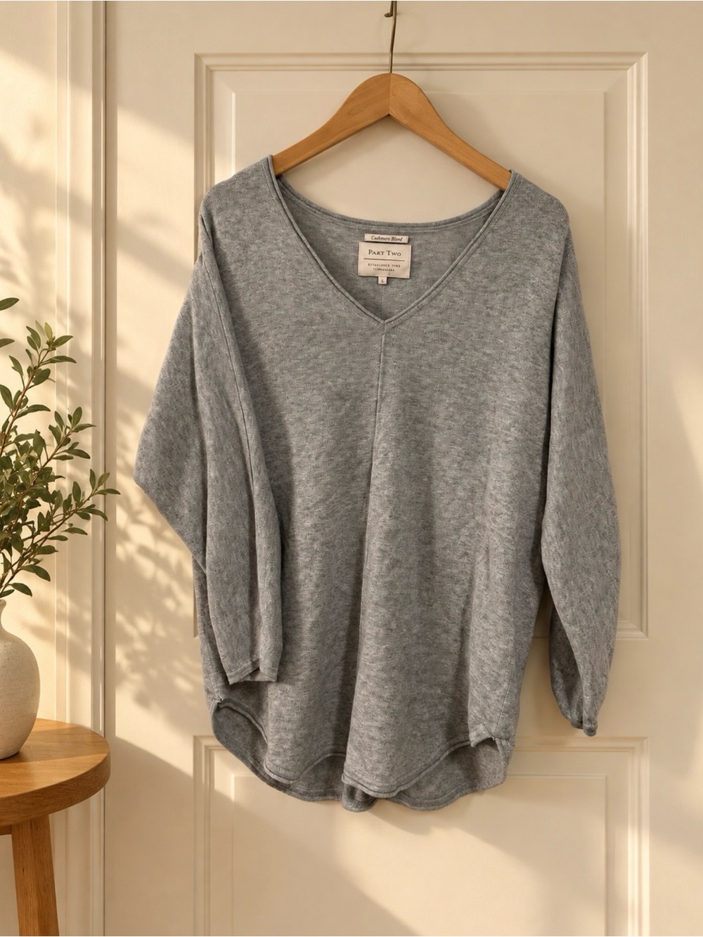 Light Grey V-Neck Relaxed Knit Cashmere Blend Sweater by Part Two